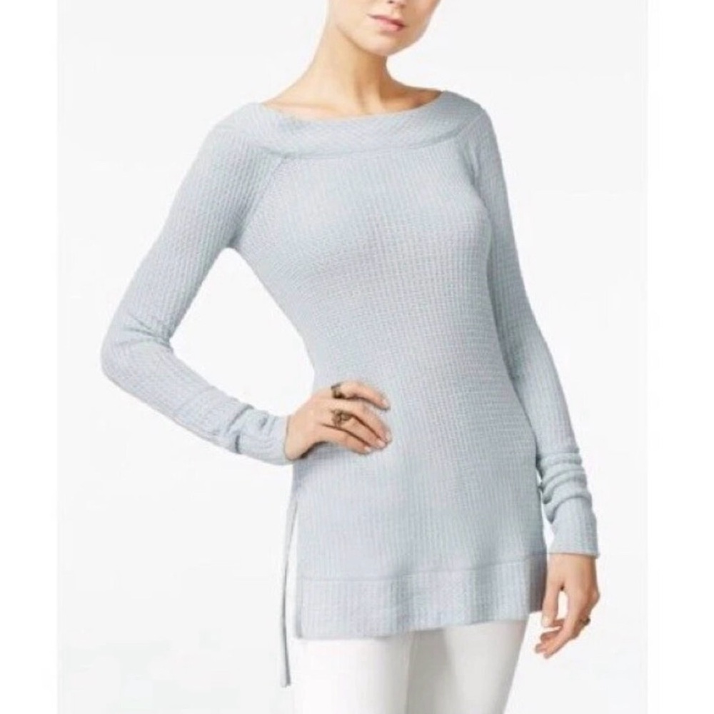 Free People Kate Thermal Waffle Tunic Sweater Off The Shoulder Top  Sz S